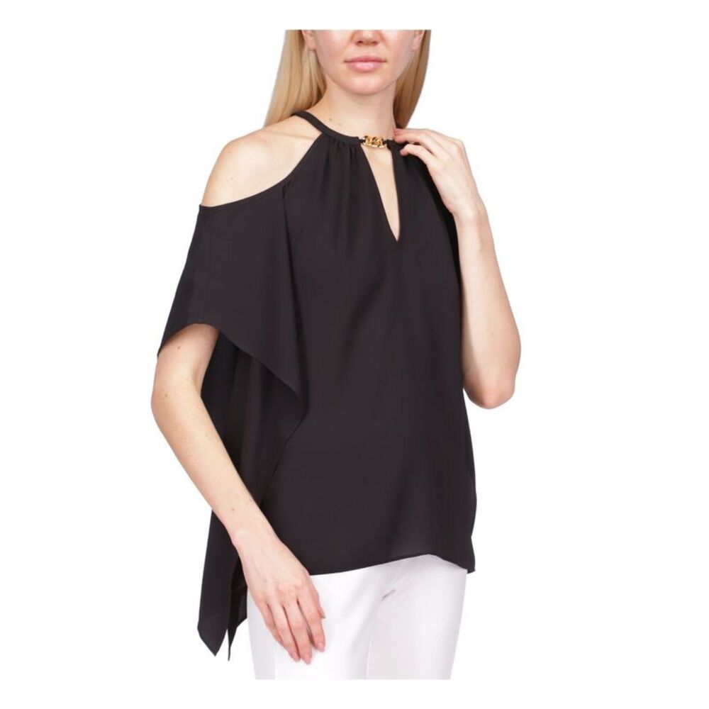 MICHAEL MICHAEL KORS Womens Black Handkerchief Hem Elbow Sleeve Top XS